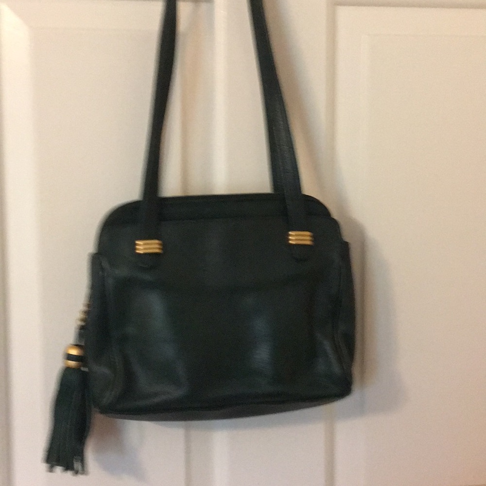 Tignanello dark green leather strap purse